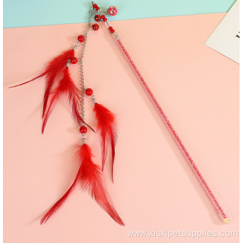 Hot sell plastic stick colorful feather cat toys